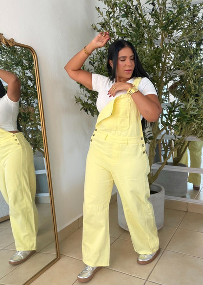 Lemon Yellow Baggy Barrel Spandex Overall