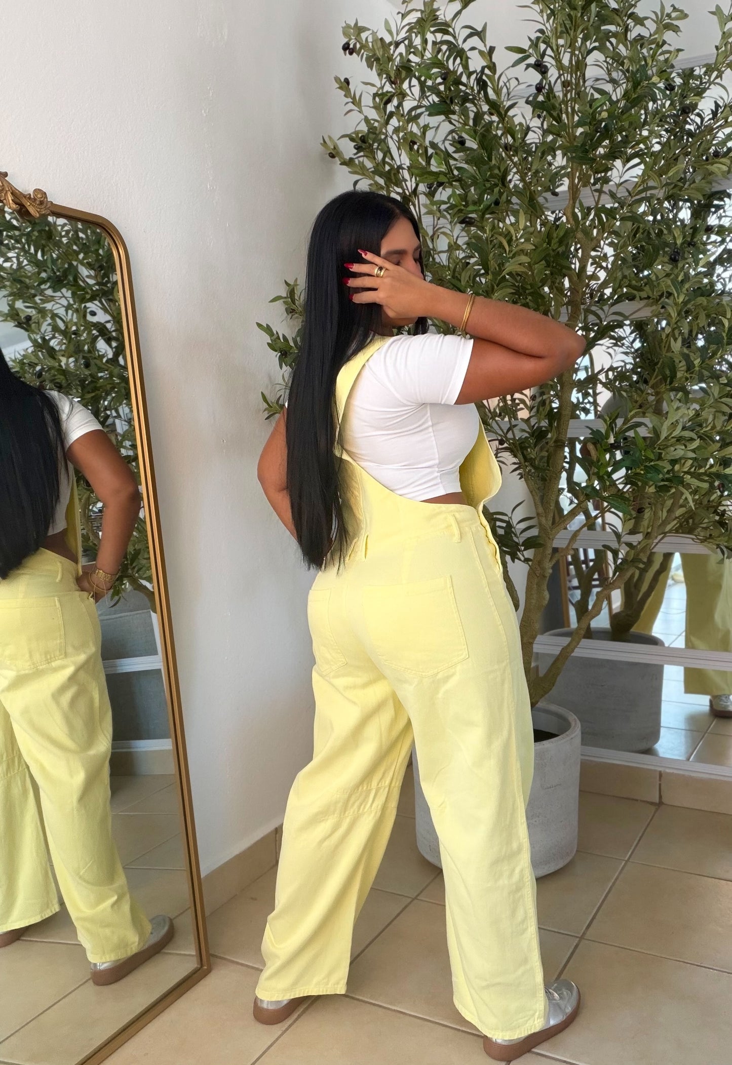 Lemon Yellow Baggy Barrel Spandex Overall