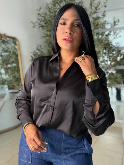 Blacky BlackLuxe Silk Blouse (COLOR NEGRO) DE LUJO! oversized