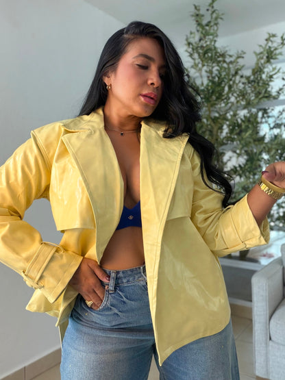Butter Yellow Luxe Faux Leather Oversized Blazer/Jacket (suave y liso por dentro)
