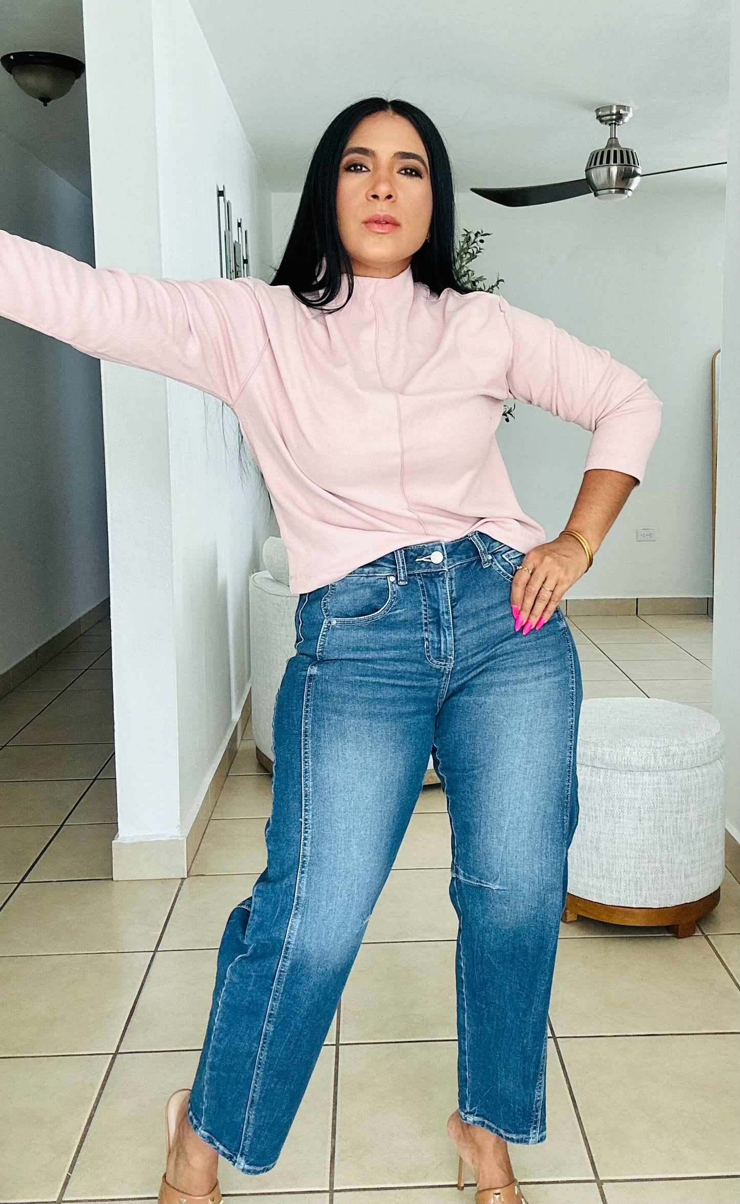 Denim Blue Barrel Spandex Jeans (Puedes doblarlo abajo también)