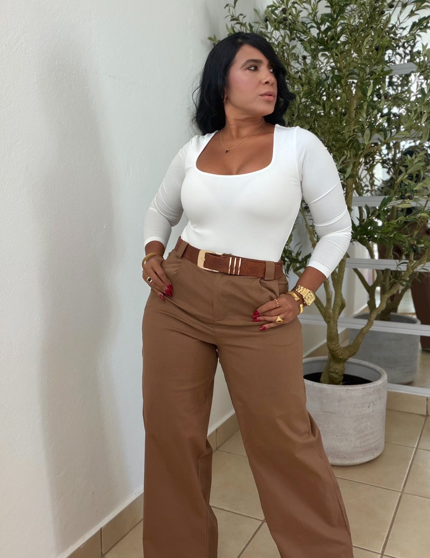 De Lujo Lino Marròn Brown Pantalones Expandible con correa incluìda (mega premium) SOLD OUT
