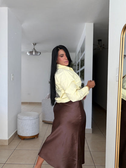 Texas Choco Brown Silk Spandex Midi Skirt (SOLD)