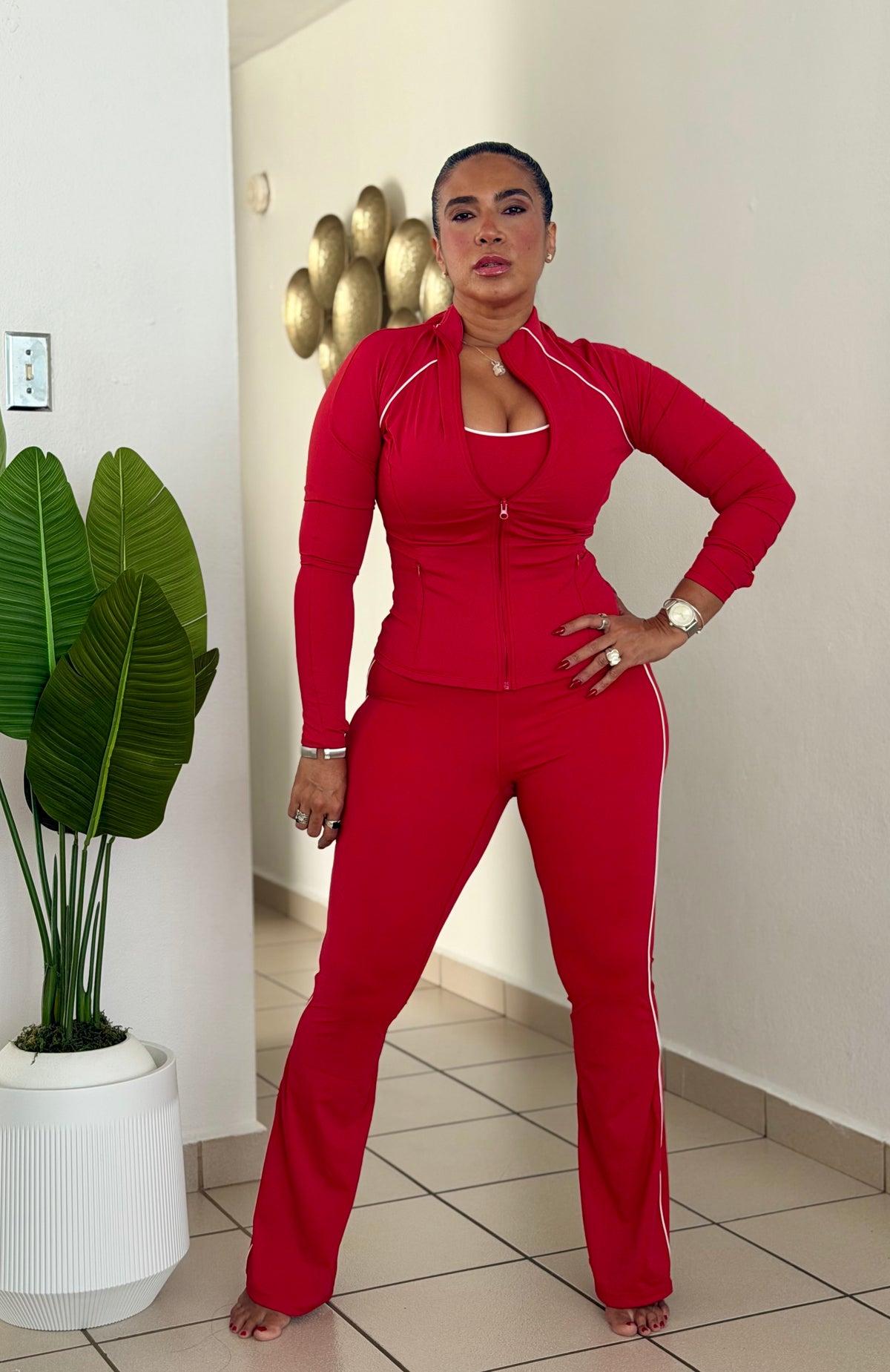 Gym o Diario Set! Mega Premium! Red Calidad Faja! Comprime todo!! Color rojo (3 piezas) Spandex Total Expandible