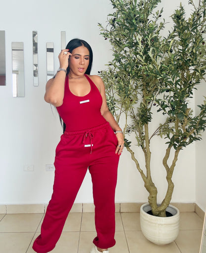 Todo el año Red Wine Chocó Spandex Bodysuit & Jogger Set (para viajar es perfecto)