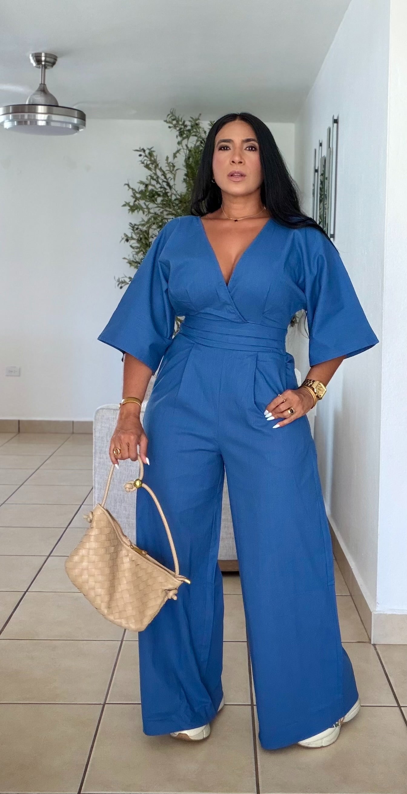 Bello Blue (azul) Bien Spandex Wide Leg Jumpsuit (tiene bolsillos)