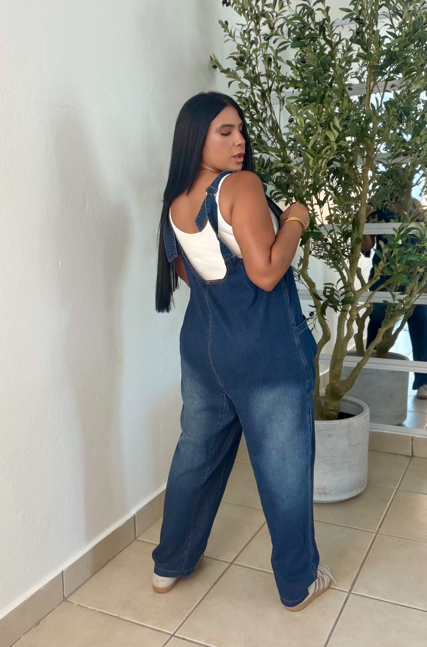 Baggy Dark Denim (azul oscuro) con bolsillos Overall Ajustable Mega Premium Barrel