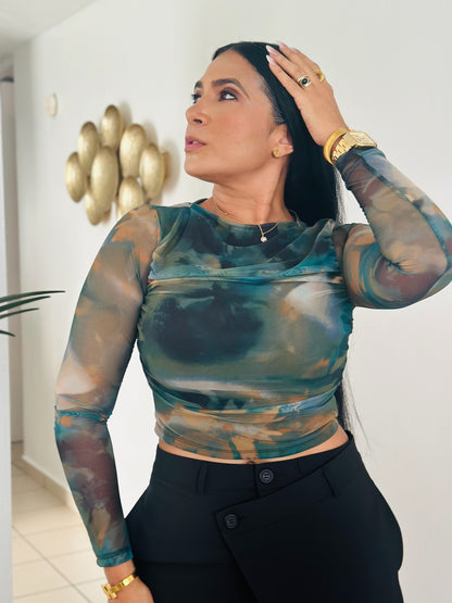 Jade Multicolor Mesh Top Spandex