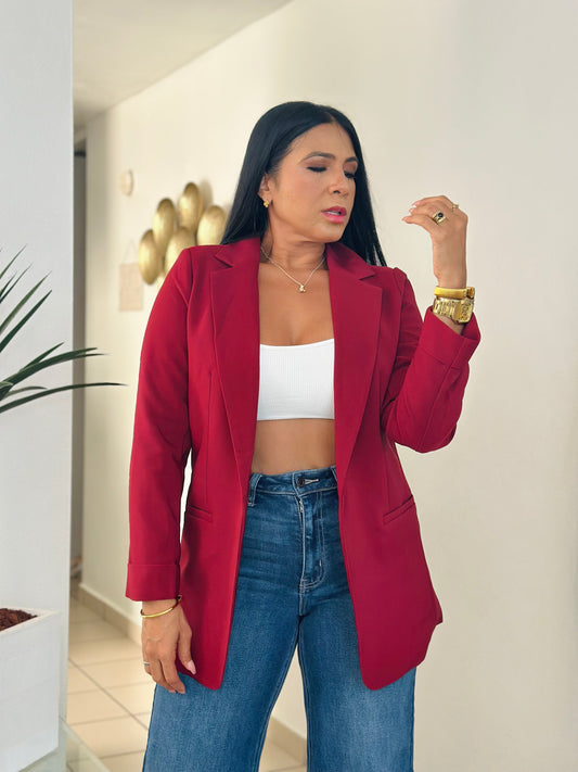 Buegundy Luxe Spandex Oversized Blazer