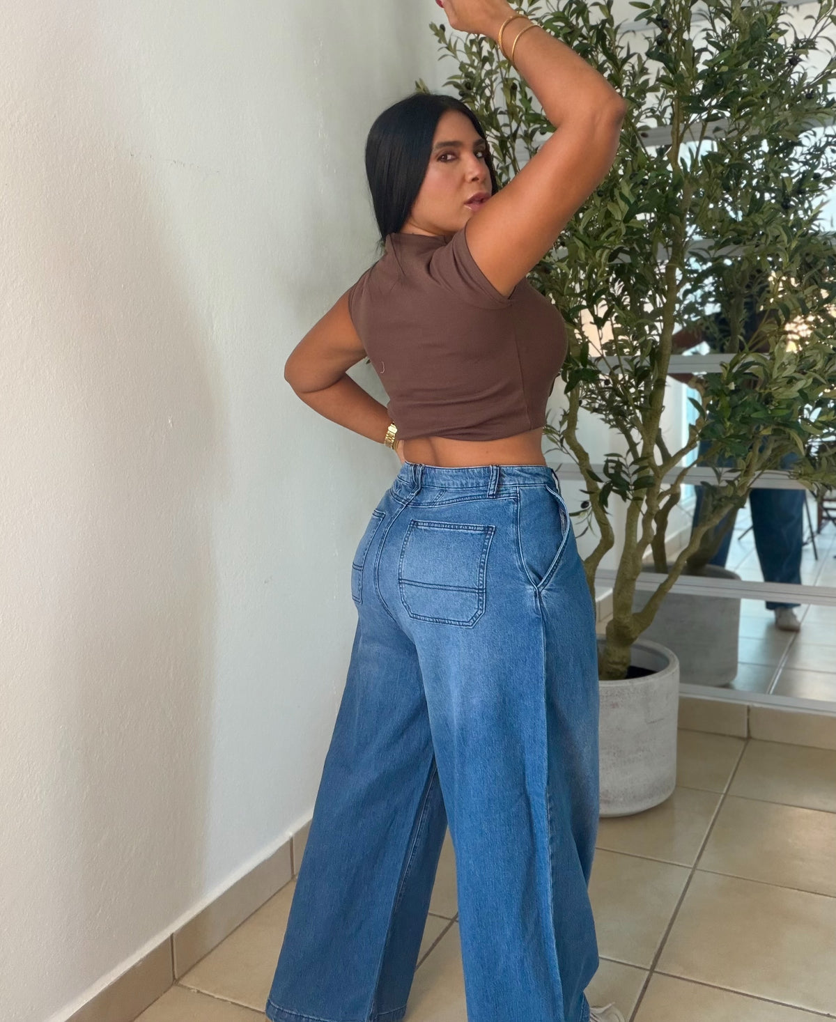 Vbrant Asimètrico Spandex Wide Leg Jeans Blue
