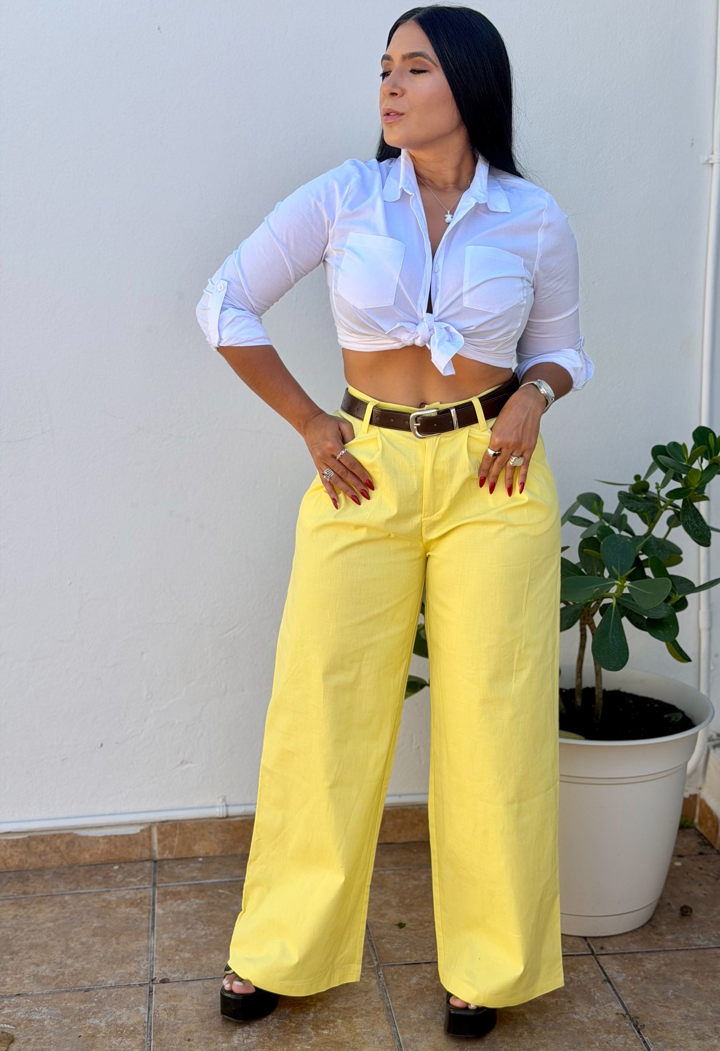 Y definitvamente es mío!! Omg! Yellow Luxe Linen Spandex Pants (incluye correa y es bien expandible!)Baggy Wide Leg