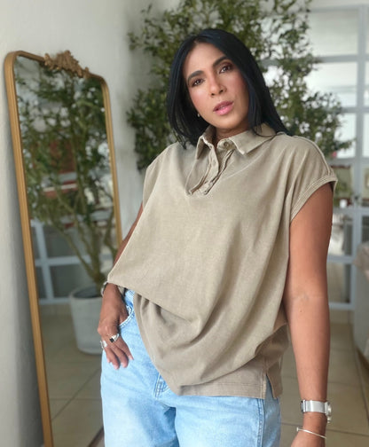 Mocha Beige Luxe Urban 100% cotton Long Top (SOLD OUT)