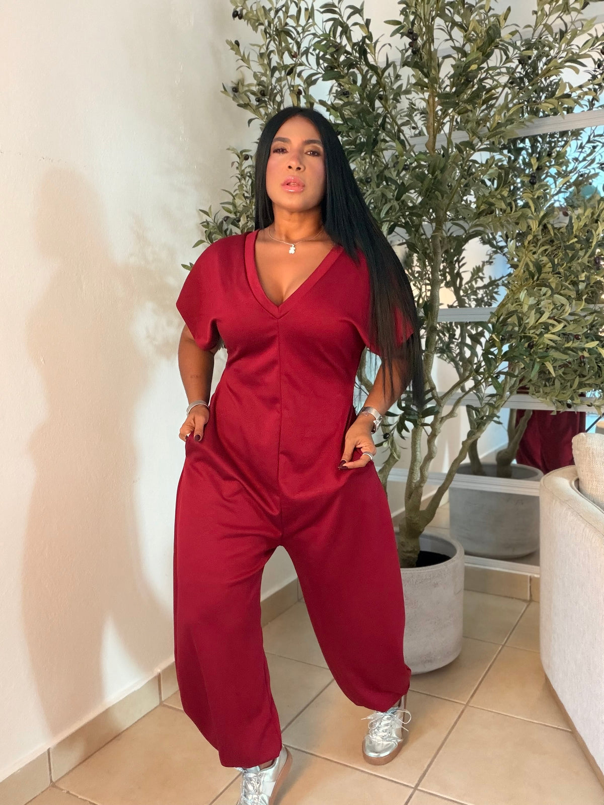 Baggy Red Wine Spandex Luxe Jumpsuit (tiene bolsillos) el más belloooCOLOR RED WINE (SOLD OUT GRACIAS