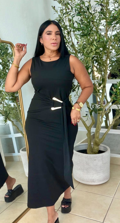 “Patria” Blacky Black Doble Forro Spandex Total Midi Dress y Calidad extra Premium (color negro)