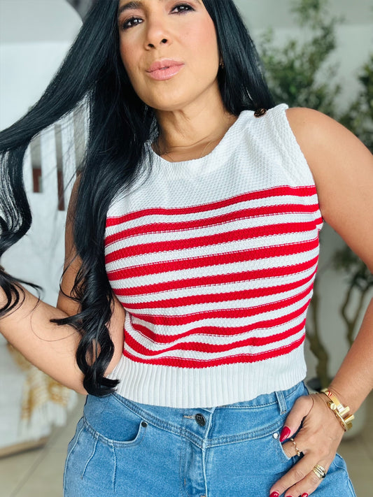 Siga Spandex Top (botones decorativos en dorado) Red and White