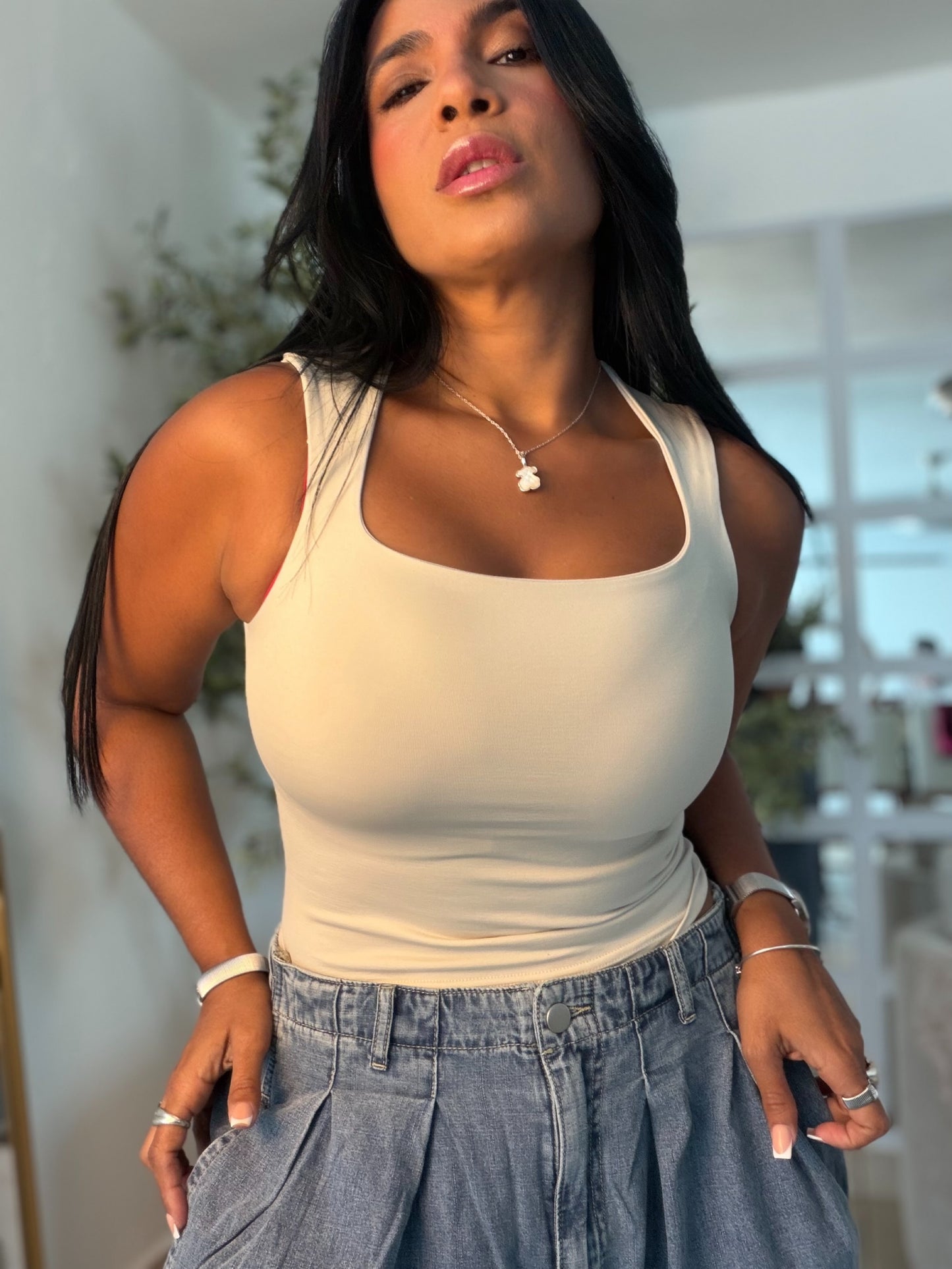 Beige Nude Luxe Spandex Tank Basic