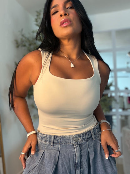 Beige Nude Luxe Spandex Tank Basic