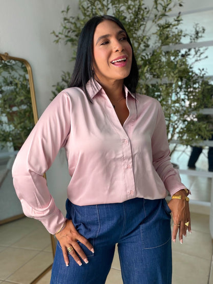 Light Pink  Luxe Silk Blouse (COLOR ROSA CLARO) DE LUJO! oversized