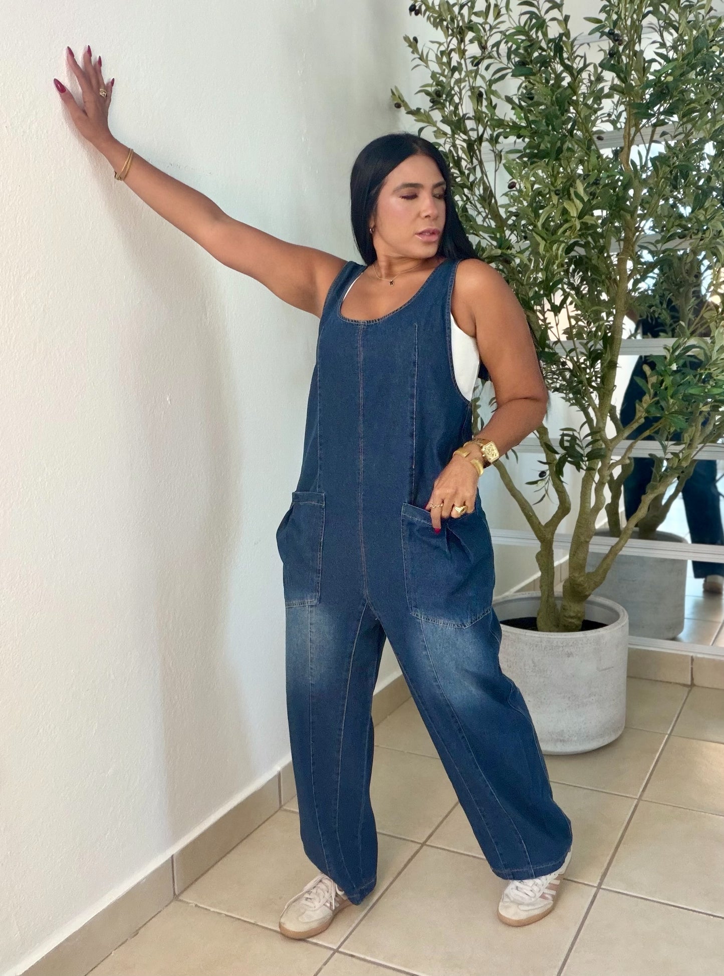 Baggy Dark Denim (azul oscuro) con bolsillos Overall Ajustable Mega Premium Barrel