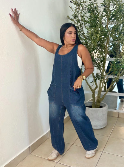 Baggy Dark Denim (azul oscuro) con bolsillos Overall Ajustable Mega Premium Barrel
