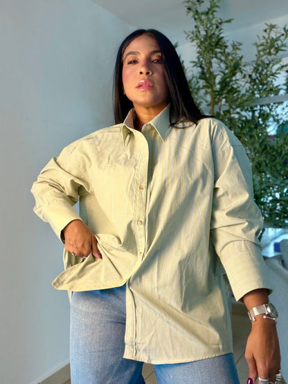 Olive Sage Green Striped (con lìneas) Oversized Shirt