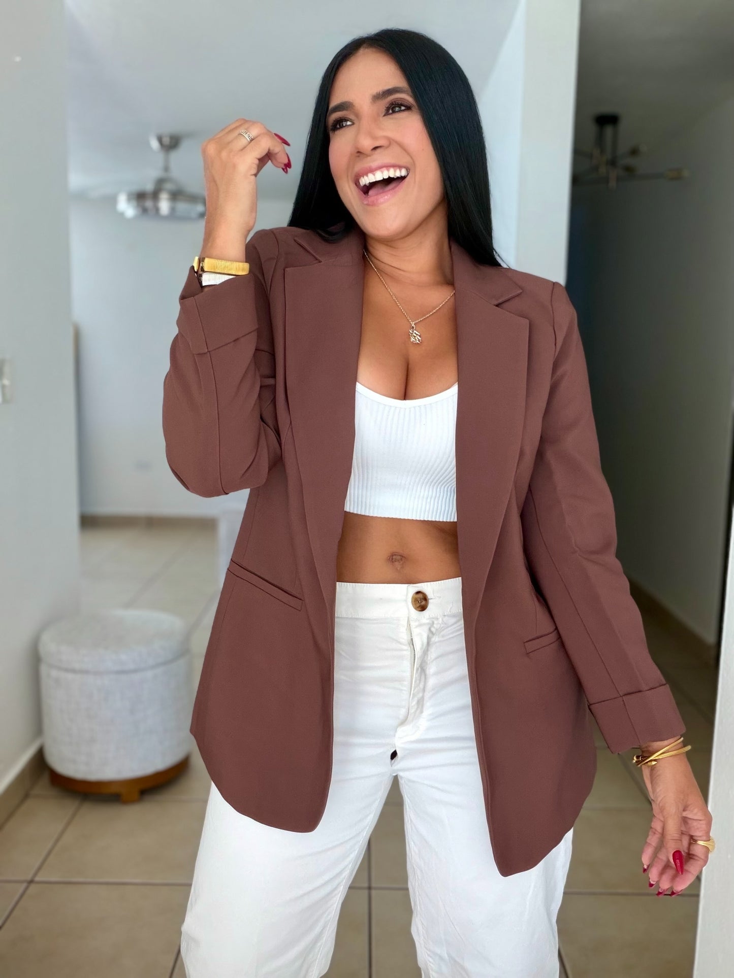 No te lo esperabas! De Lino Chocolate Brown Luxe Oversized Blazer