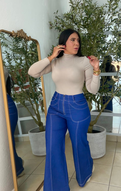 Royal Blue Wide Leg Spandex Pants (tiene bolsillos pantalones)