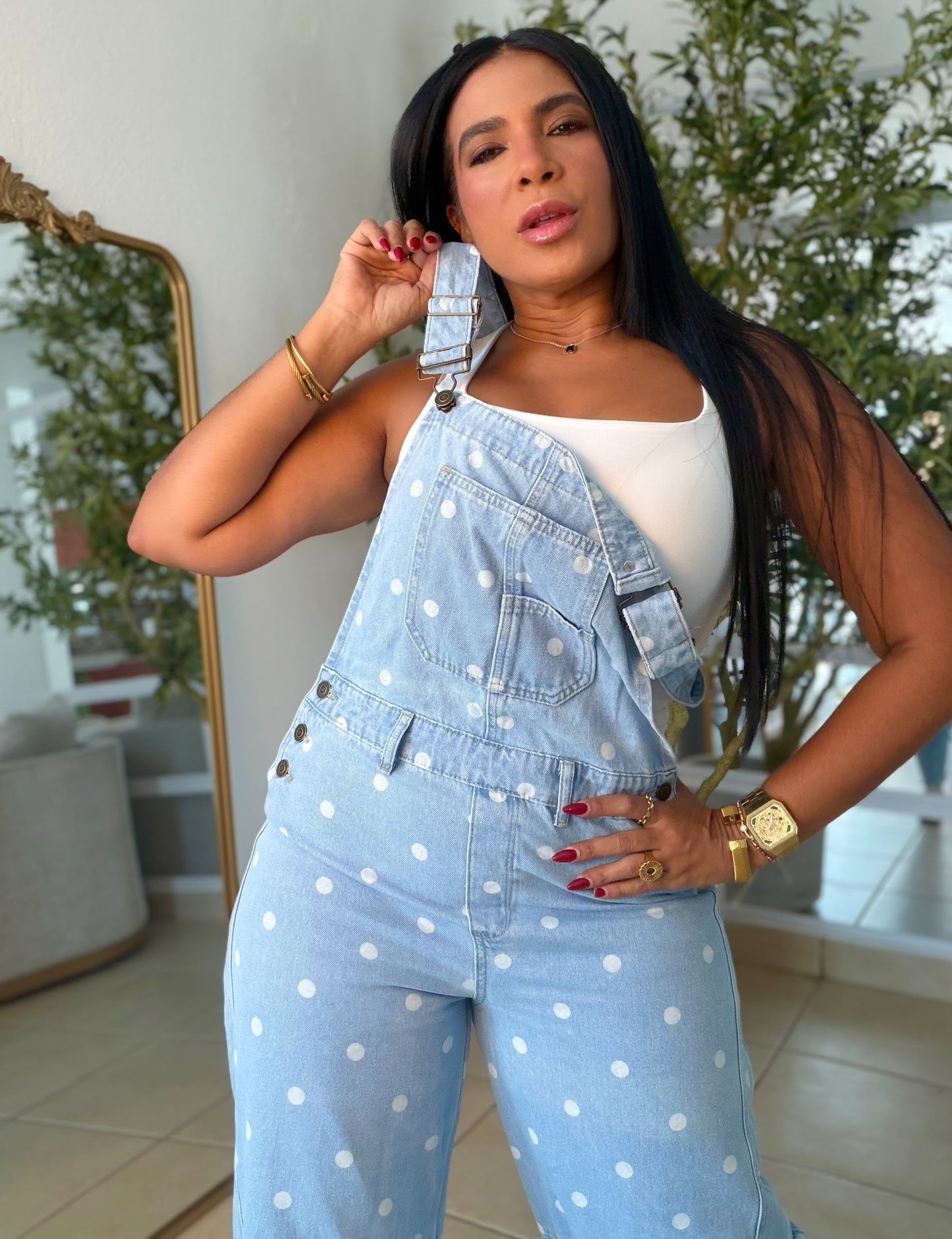 “Ava” Denim Barrel Spandex Polka Dots Light Blue Overall (demaaiadoooo bello)