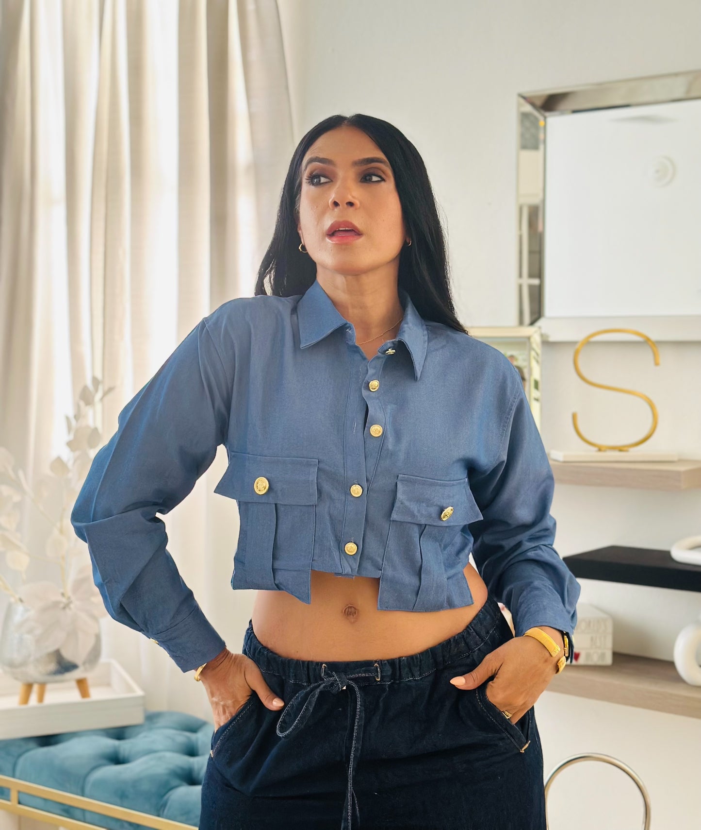 Mua Denim Oversized Spandex Luxe Top