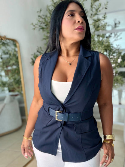Navy Blue Vest Top Incluye Cinturòn (SOLD OUT GRACIAS)