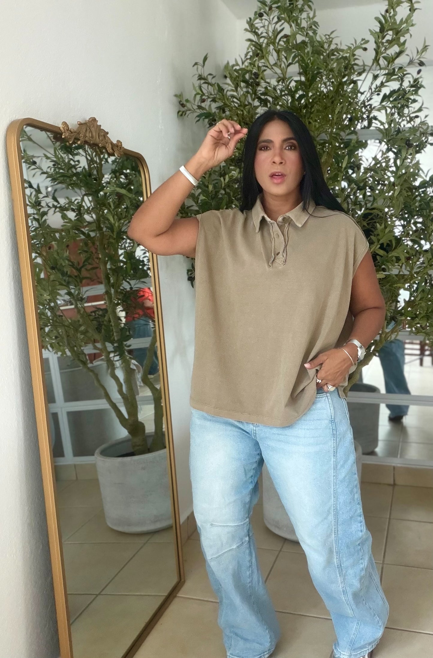 Mocha Beige Luxe Urban 100% cotton Long Top (SOLD OUT)