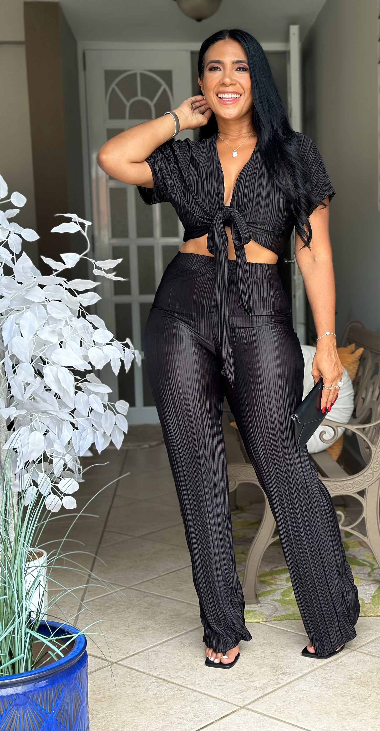 Ellas Pretty Blacky Pleated Spandex Pants Set