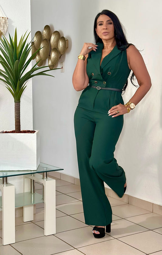 San Francisco Stunning Hunter Green Jumpsuit ( incluye cinturón removible. Suelto y expandible)