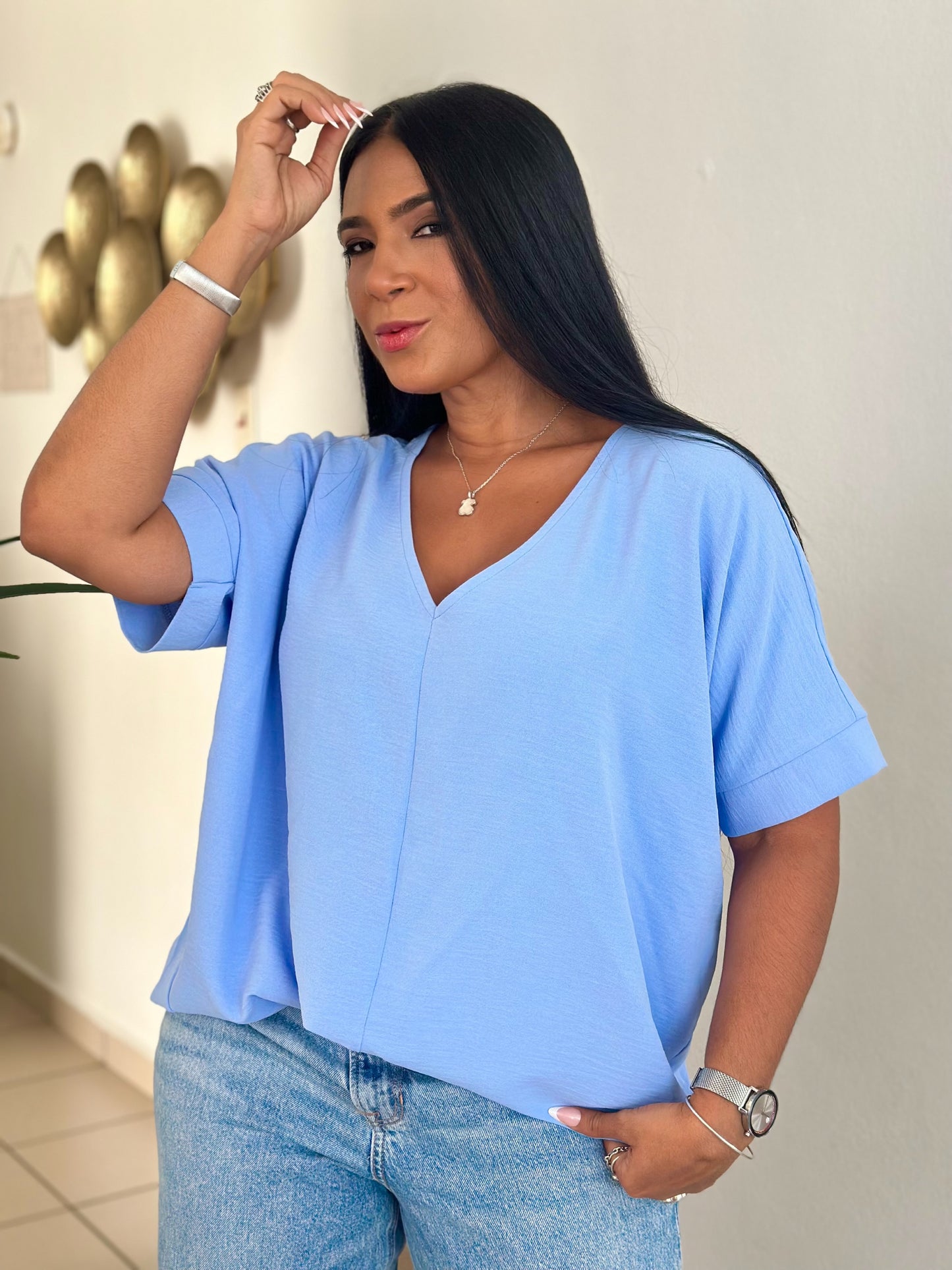 Celeste Blue Oversized Blusón