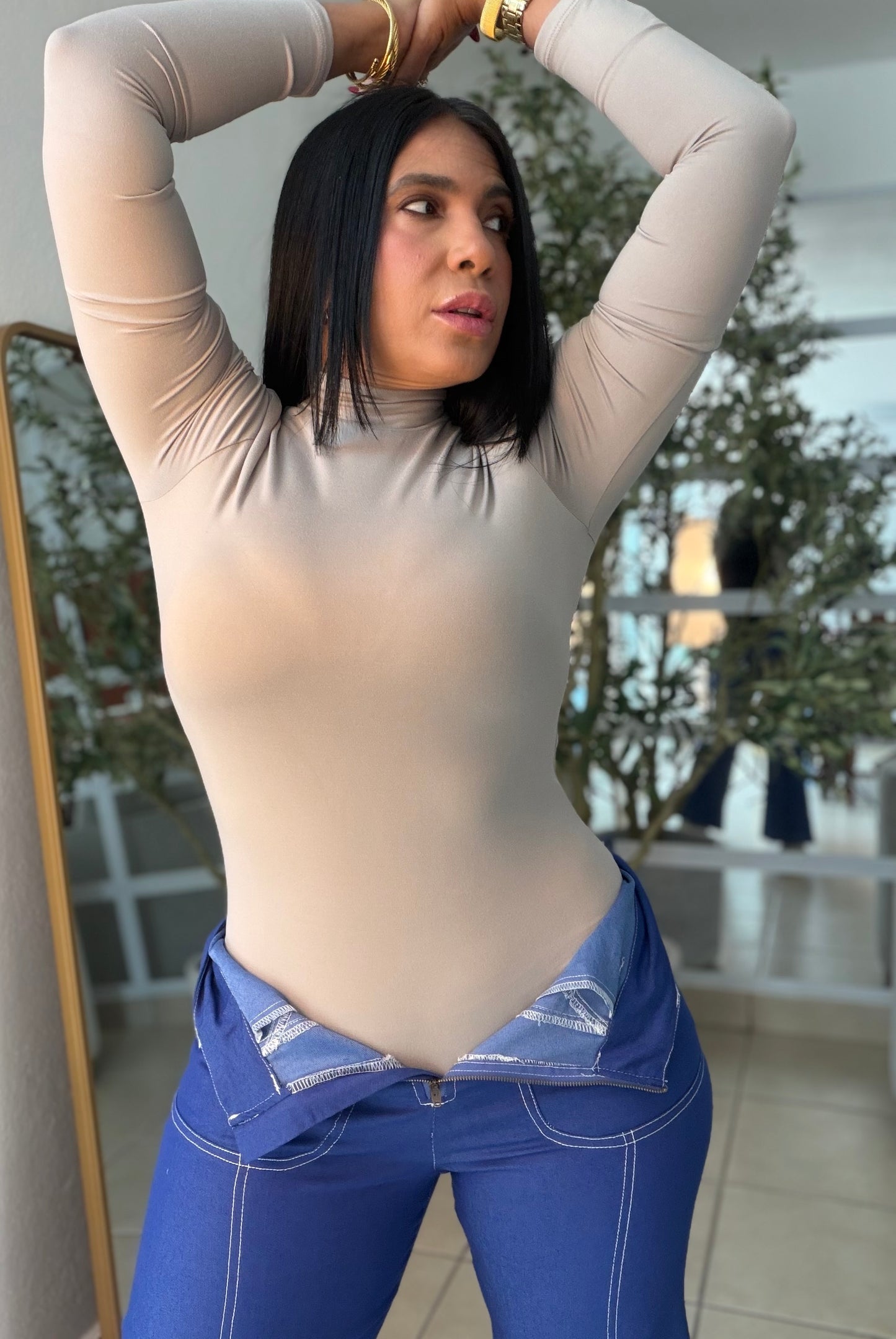 Beige Nude Spandex Bodysuit