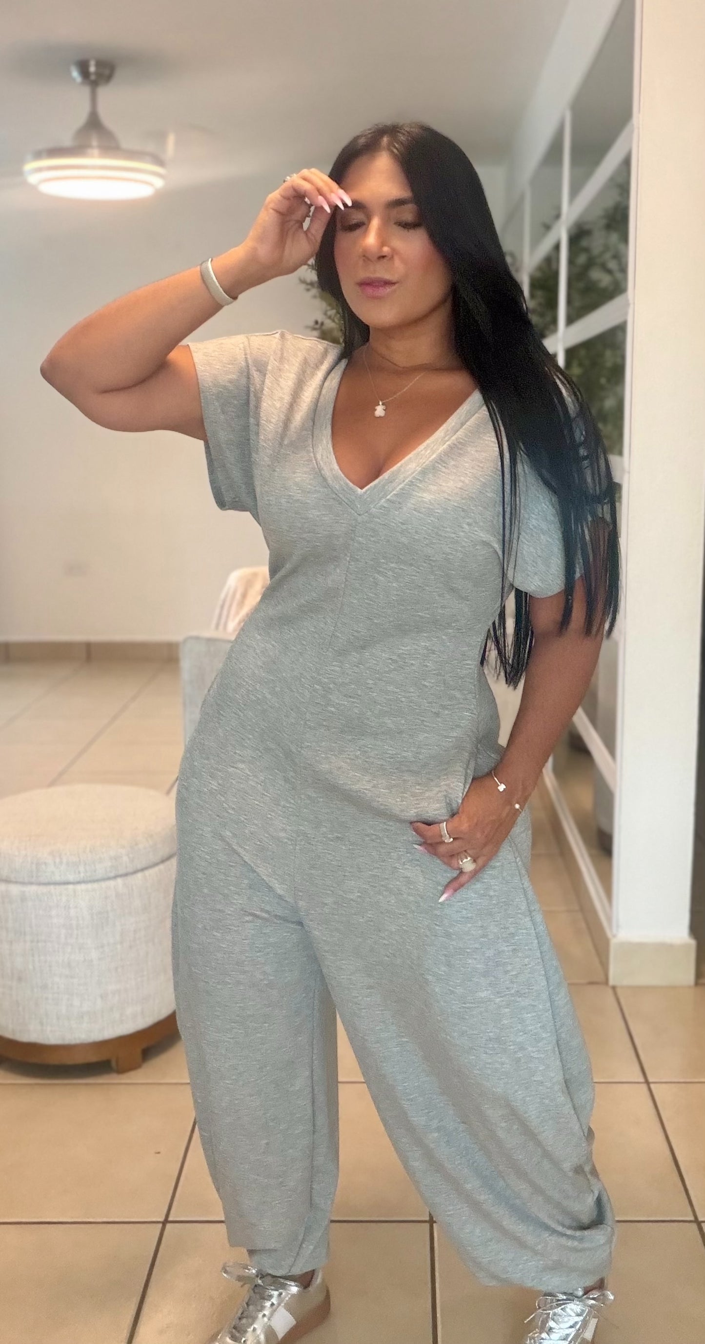 Baggy Gray Spandex Luxe Jumpsuit (tiene bolsillos) gris YESSS (GRIS) SOLD