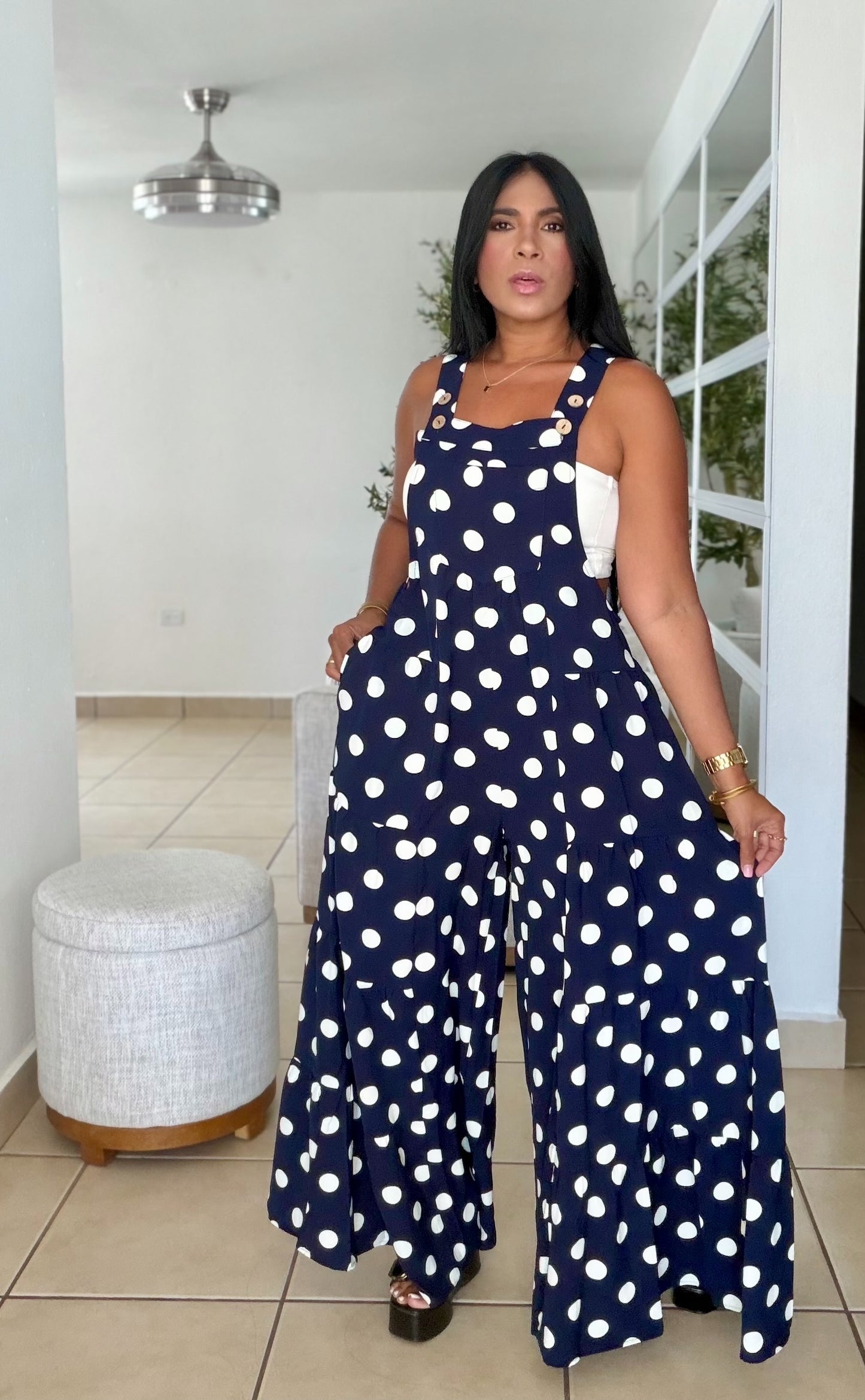 Darita Oversized Navy Blue and White De Overall (tiene bolsillos) azul y blanco Wide Leg Palazzo (SOLD OUT)
