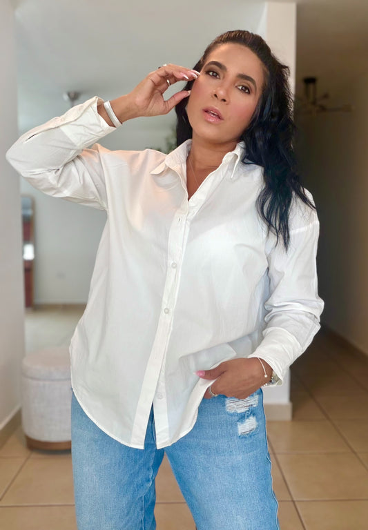 “Zurai” Luxe White Oversized 100% Cotton Oversized Blouse