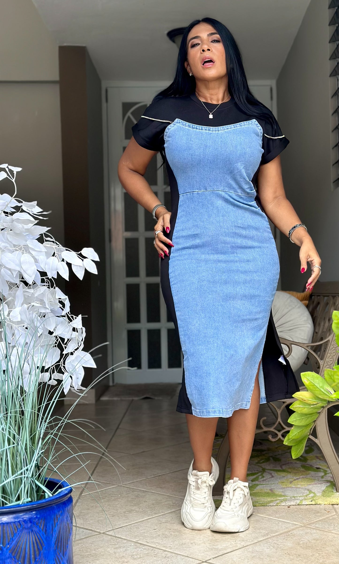 Yamy Bien Spandex Denim Midi Dress