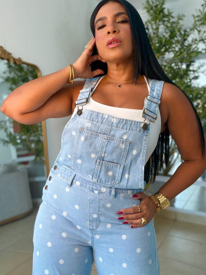 “Ava” Denim Barrel Spandex Polka Dots Light Blue Overall (demaaiadoooo bello)