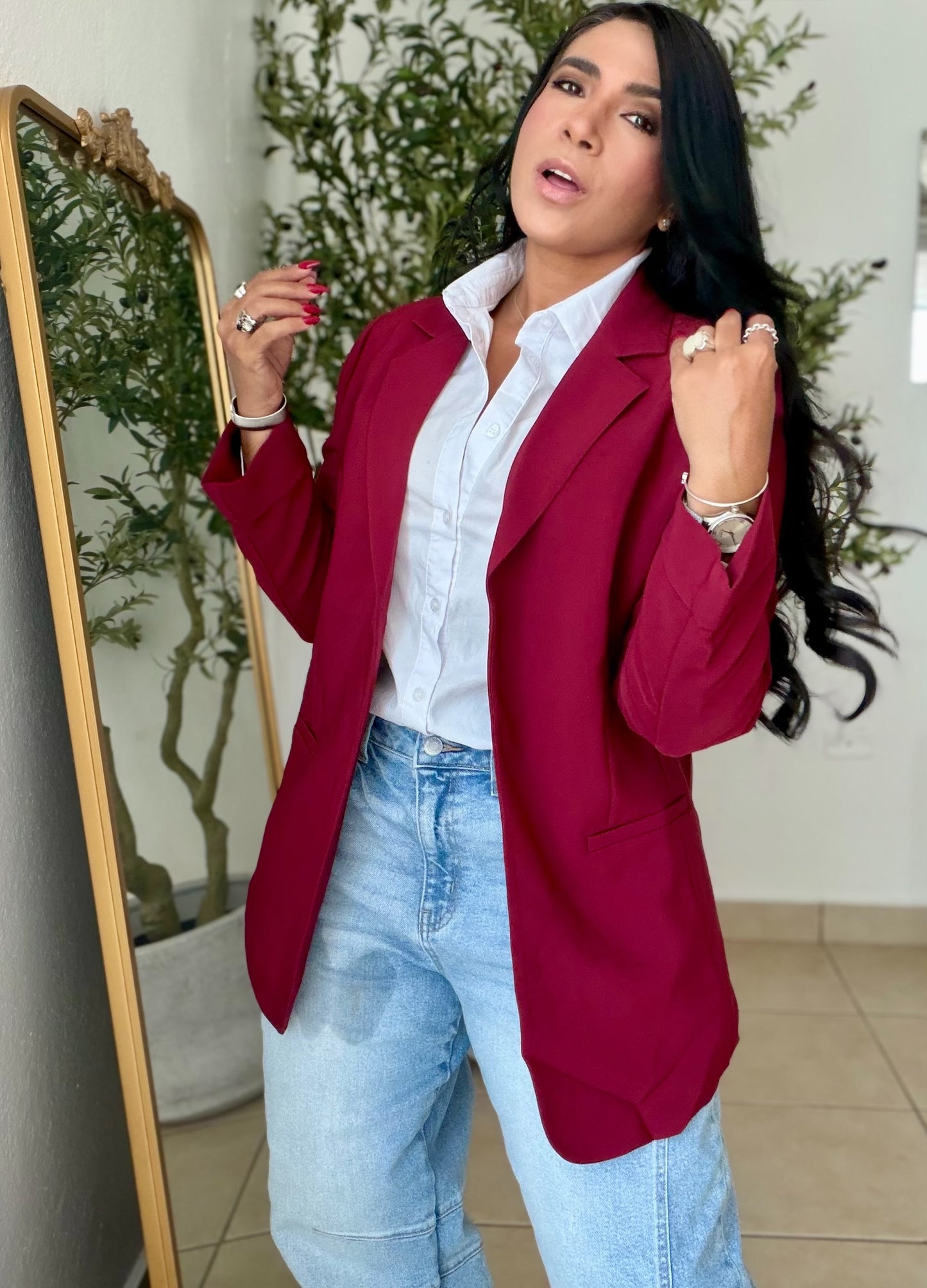 Lele Oversized Luxe Burgundy Blazer(SOLD OUT)