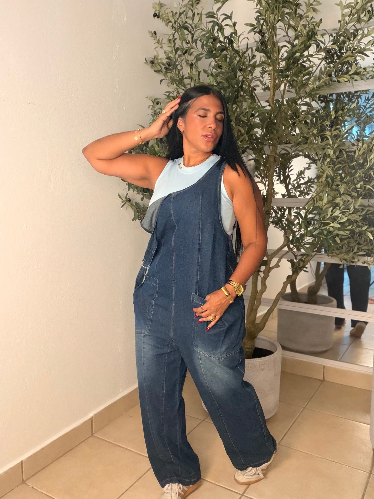 Baggy Dark Denim (azul oscuro) con bolsillos Overall Ajustable Mega Premium Barrel