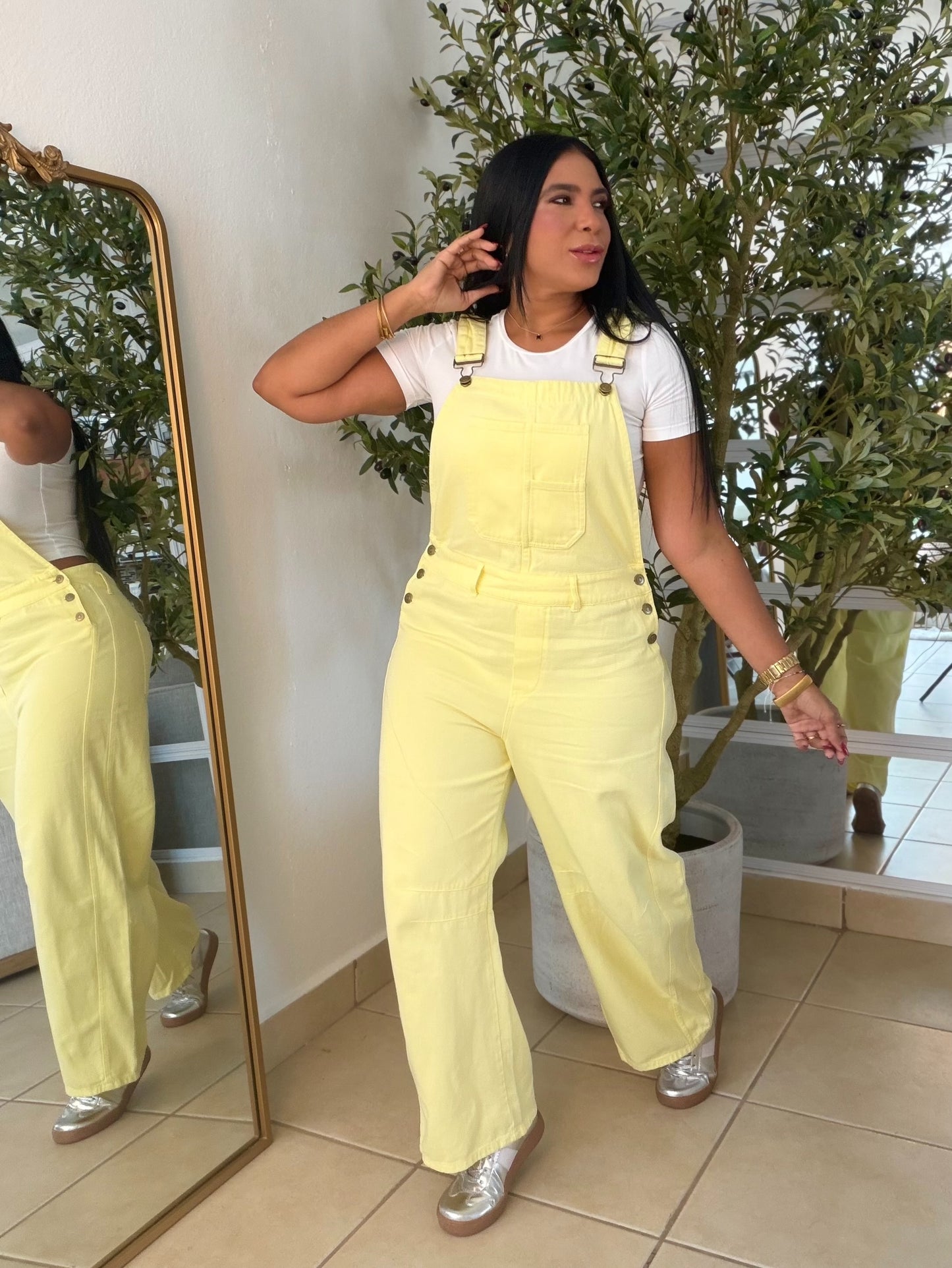 Lemon Yellow Baggy Barrel Spandex Overall