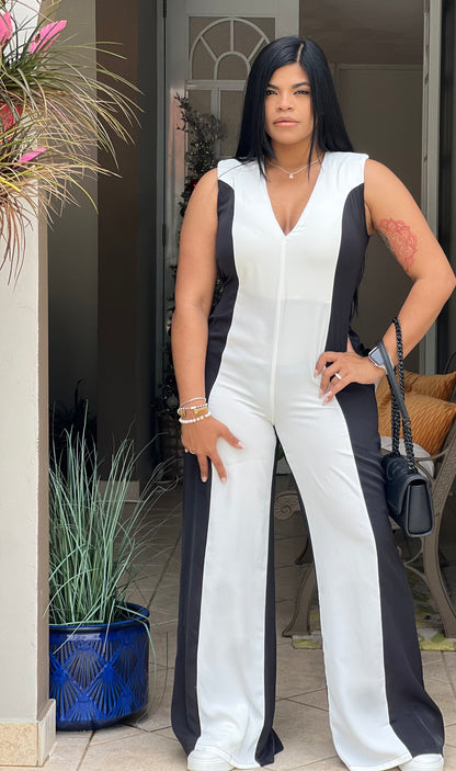 Black and White Luxe Wide Leg Jumpsuit