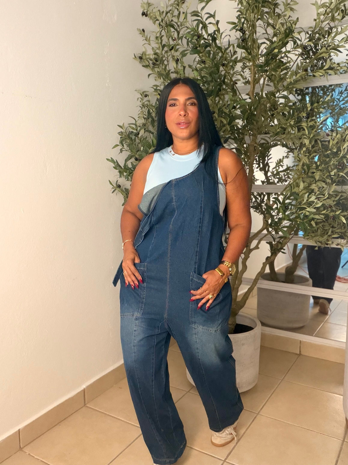 Baggy Dark Denim (azul oscuro) con bolsillos Overall Ajustable Mega Premium Barrel