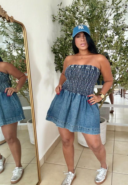 Daras Spandex Total Denim Azul Blue Oscuro Dress (No zipper ni botones) El màs bello del mundo!