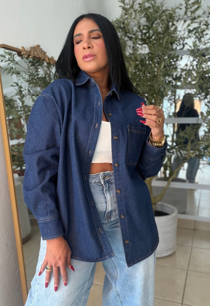 Denim Dark Blue Luxury Oversized Blouse