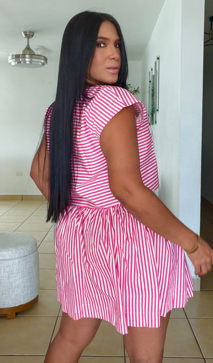 Mía Pink Striped Luxe Soandex Total Top and Skirt Ser (tiene bolsillos) SOLD OUT