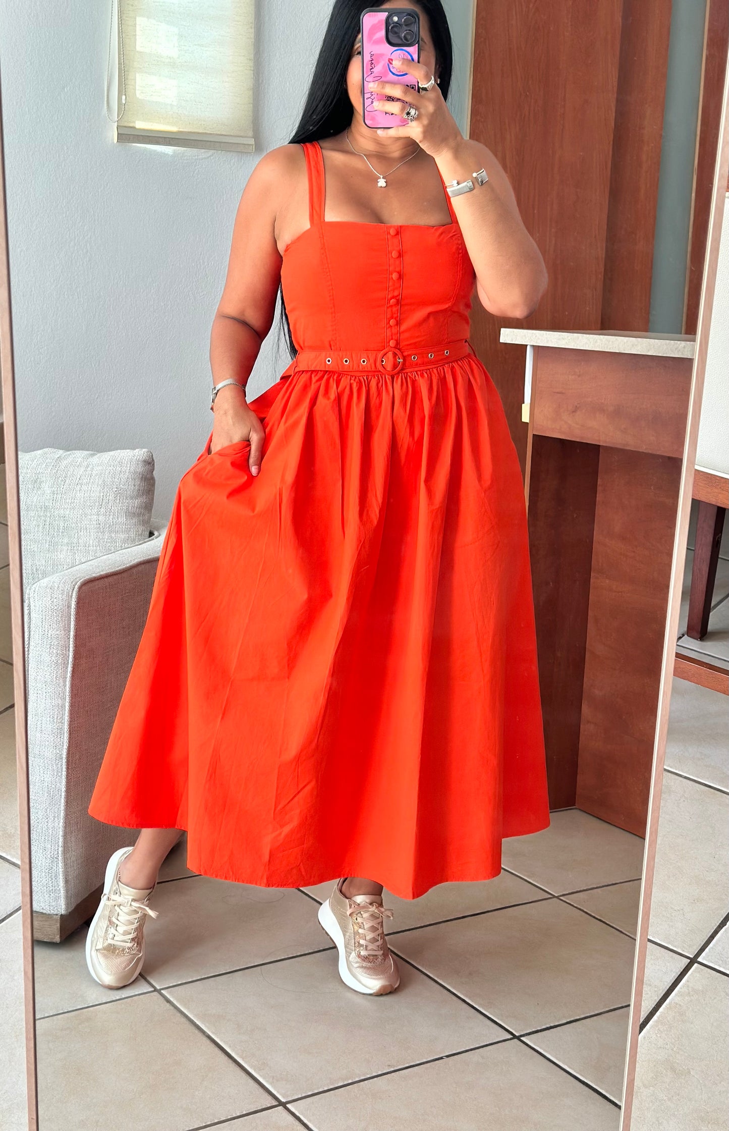 June Vibes Orange Midi Dress (cinturón incluído) Premium Collection