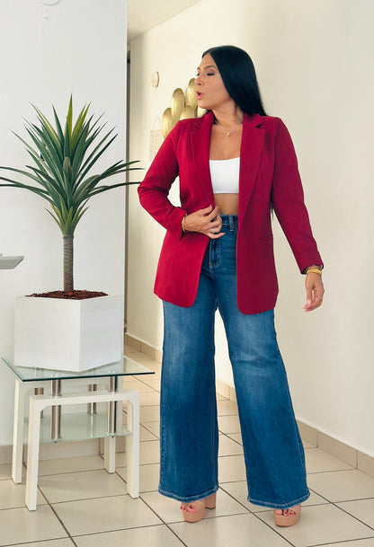 Buegundy Luxe Spandex Oversized Blazer